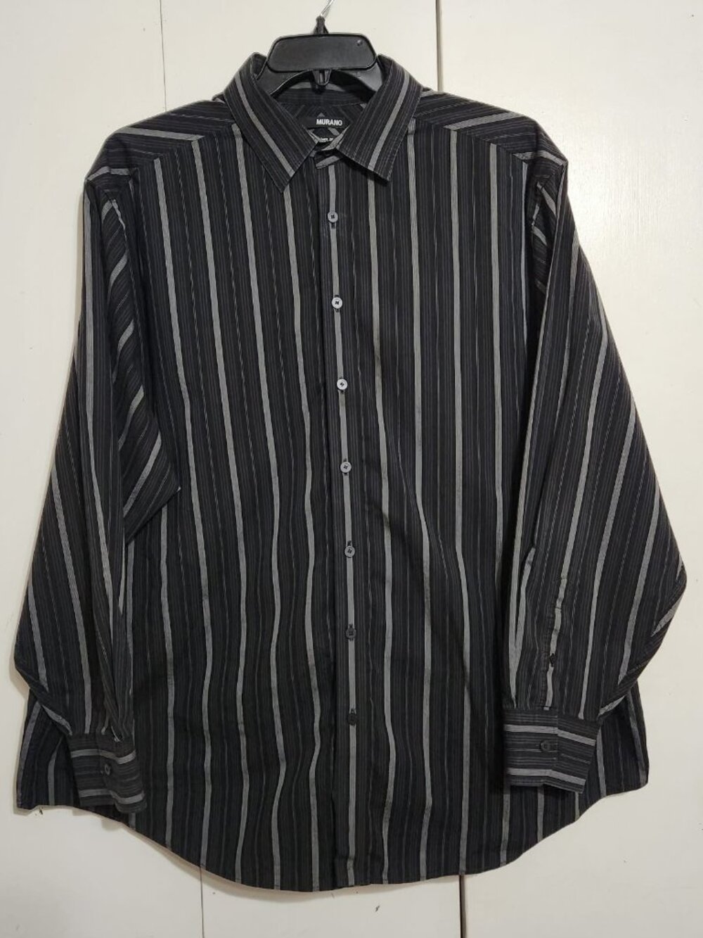 Murano Modern Comfort Men 2X Long Sleeve Button Down Shirt Black Striped
